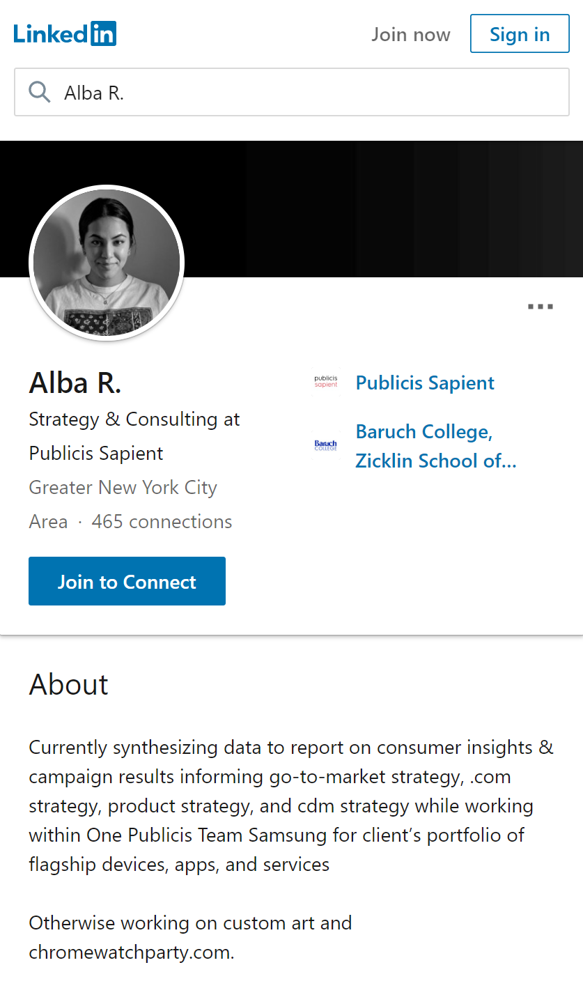 Alba's LinkedIn